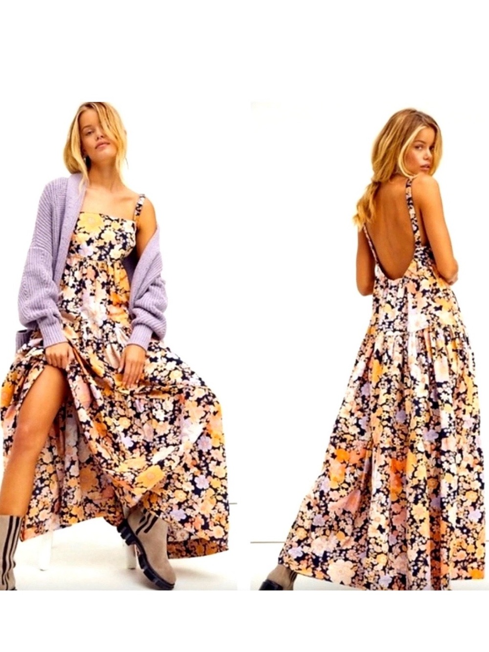 Free people park slope Sleeveless Floral Maxi Dress Sz large
